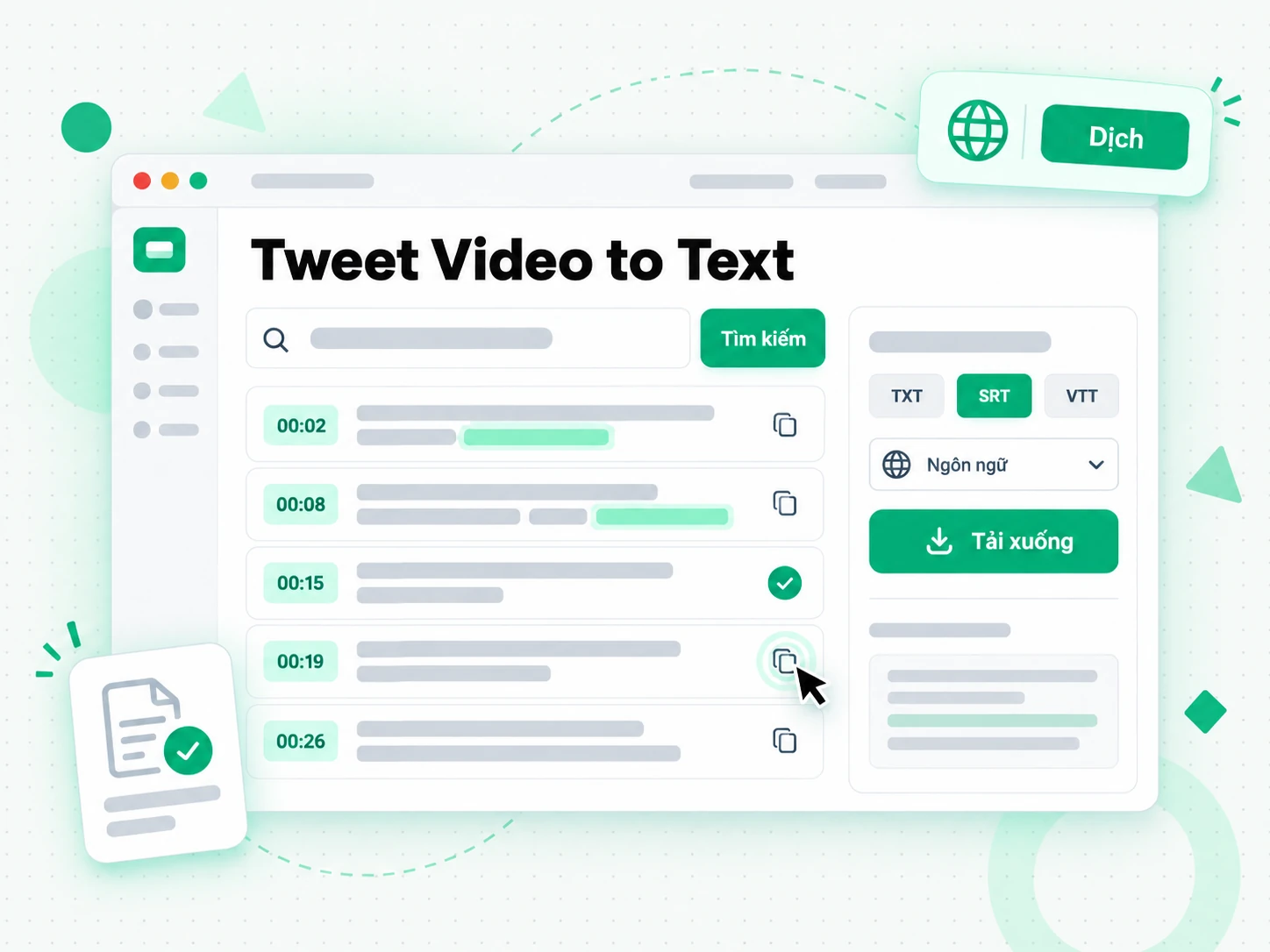 Tweet Video to Text rồi xuất và dịch bản ghi hoàn chỉnh