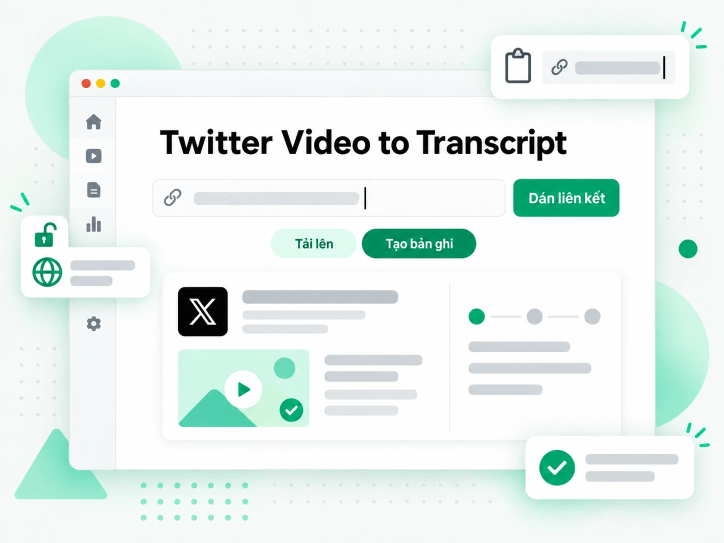 Twitter Video to Transcript: nhập URL bài đăng Twitter công khai