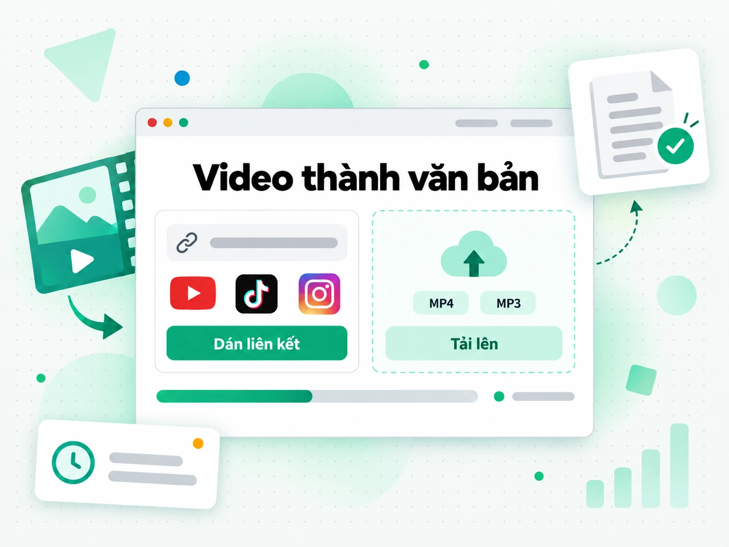 Video thành văn bản: dán liên kết video hoặc tải tệp lên để bắt đầu chép lời