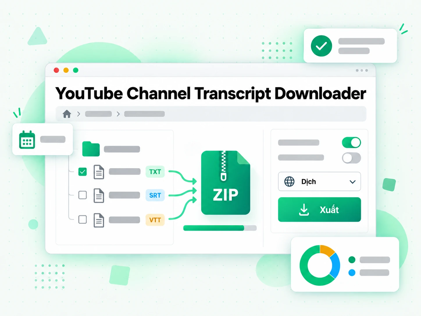 YouTube Channel Transcript Downloader dưới dạng TXT, SRT hoặc VTT