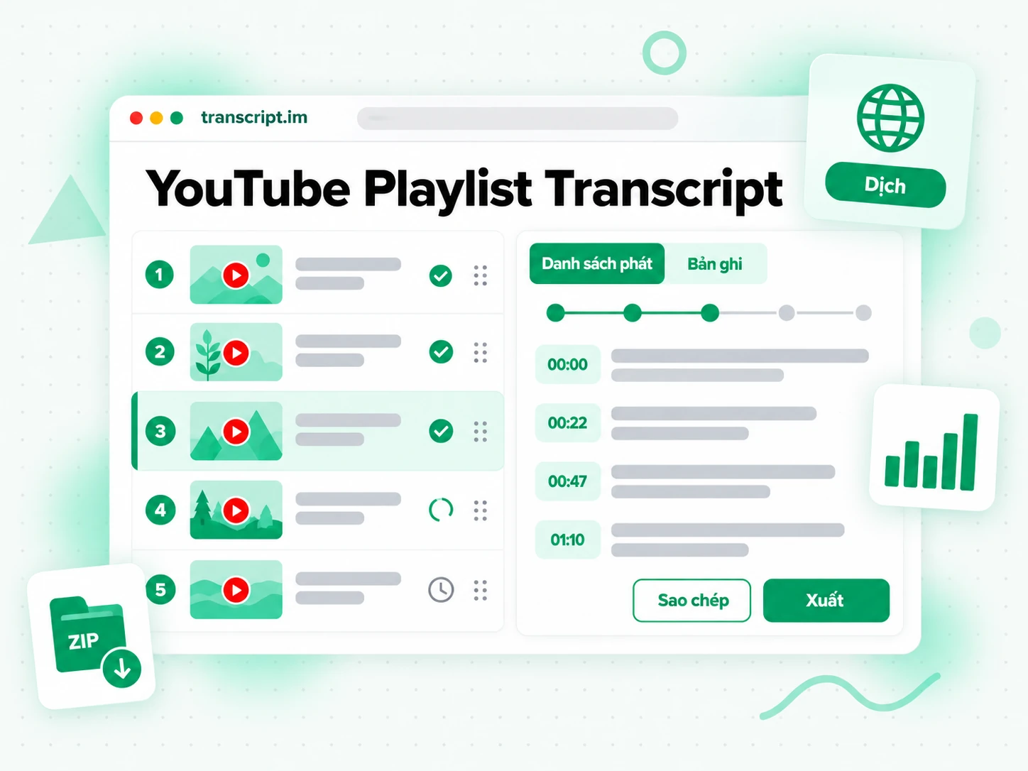 YouTube Playlist Transcript xử lý song song cả danh sách phát và gộp kết quả