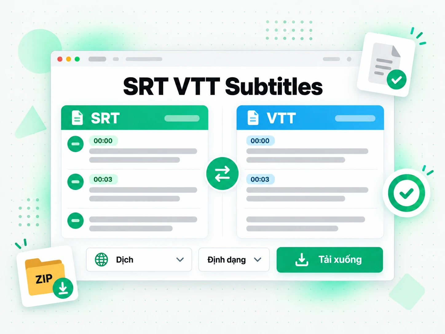 SRT VTT Subtitles được dịch và xuất sau khi tạo