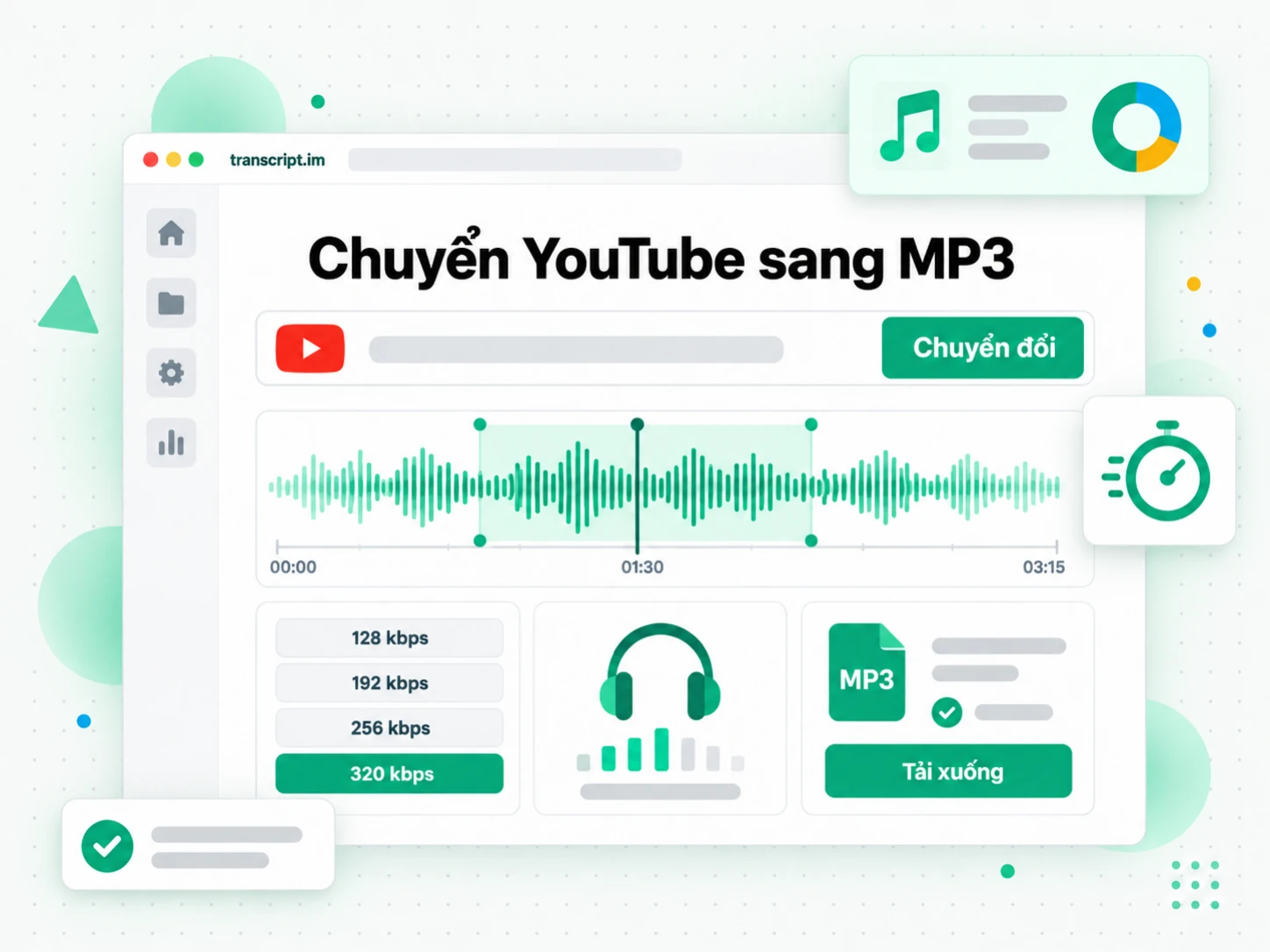 Chuyển YouTube sang MP3: ảnh thu nhỏ video biến thành trình phát MP3 kèm bộ chọn bitrate