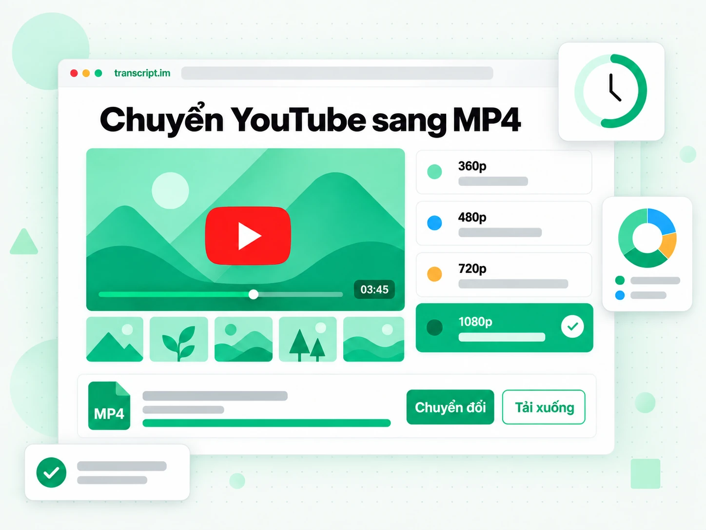 Chuyển YouTube sang MP4 với lưới độ phân giải 360p đến 1080p và nút tải MP4