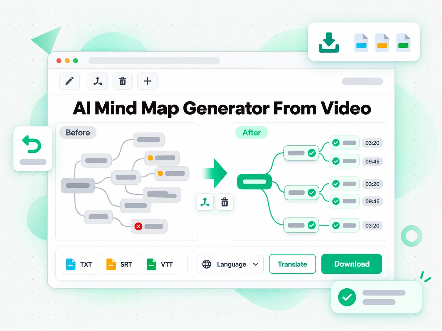 AI Mind Map Generator From Video: editing and exporting a video mind map