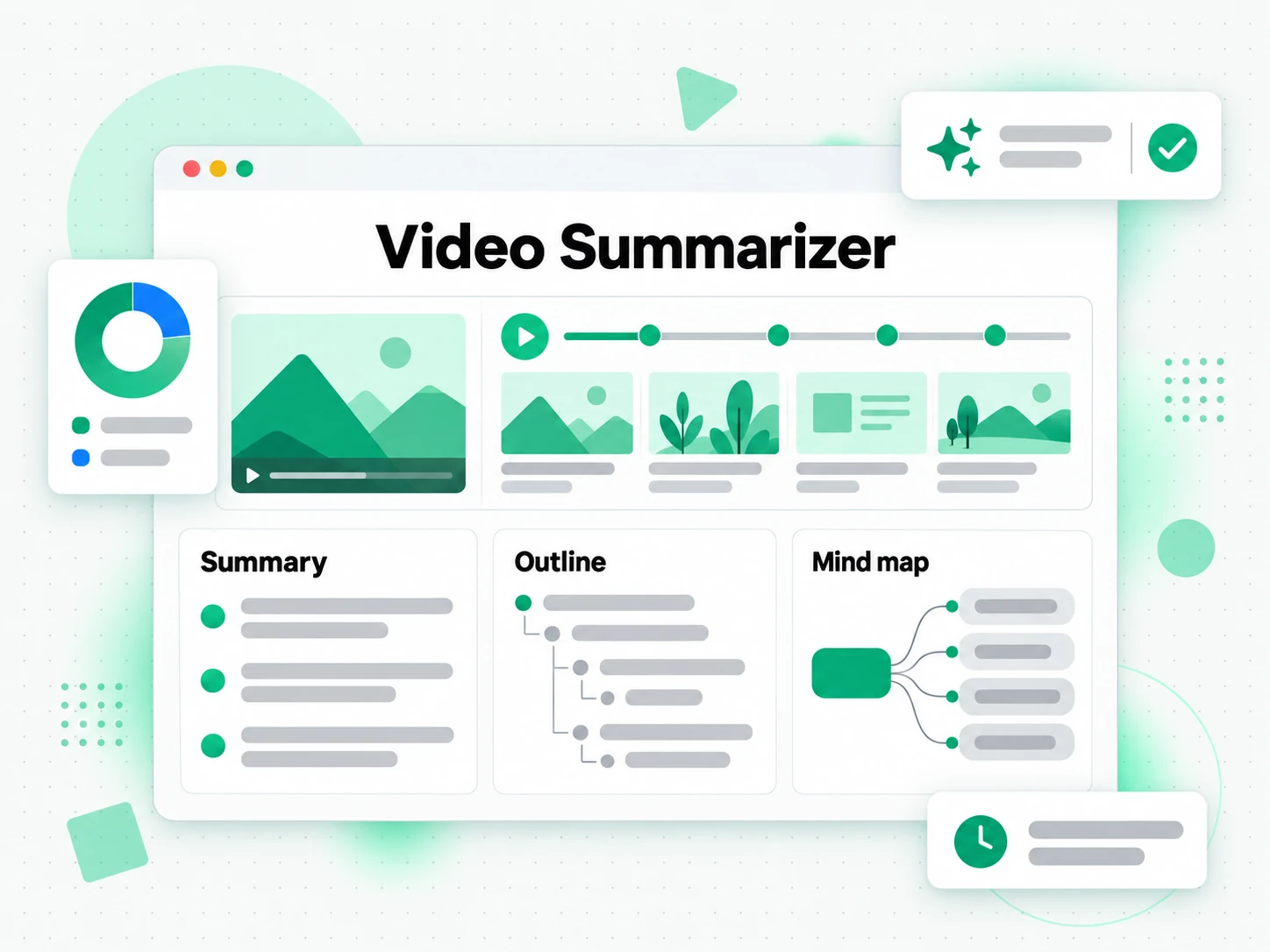 Video Summarizer: summary, outline, and mind map generated from a video transcript
