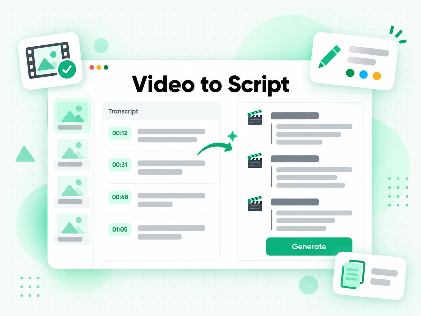 Video to Script: rewriting a video transcript into a new script