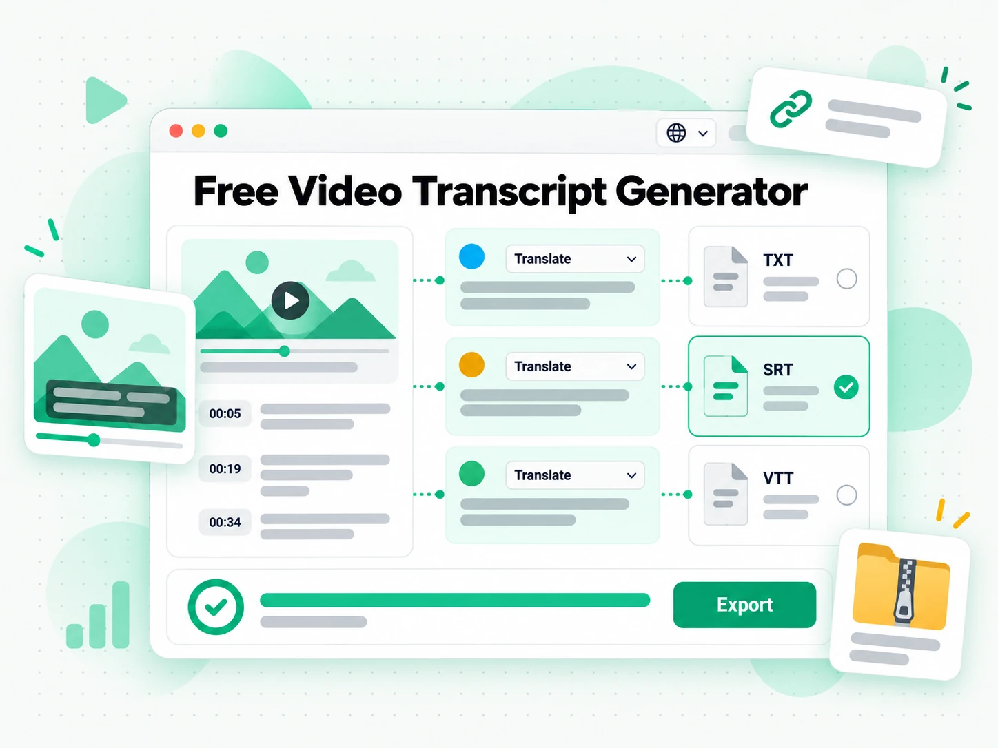 Free Video Transcript Generator: translating and exporting a video transcript