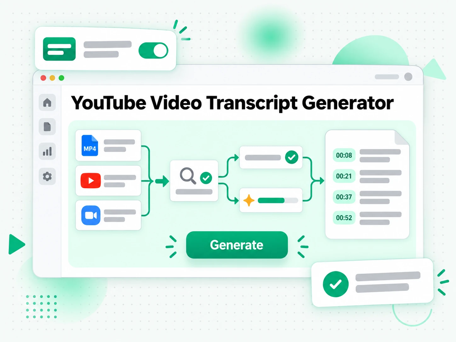 YouTube Video Transcript Generator: uploading a video file or pasting a platform link into the video transcript generator