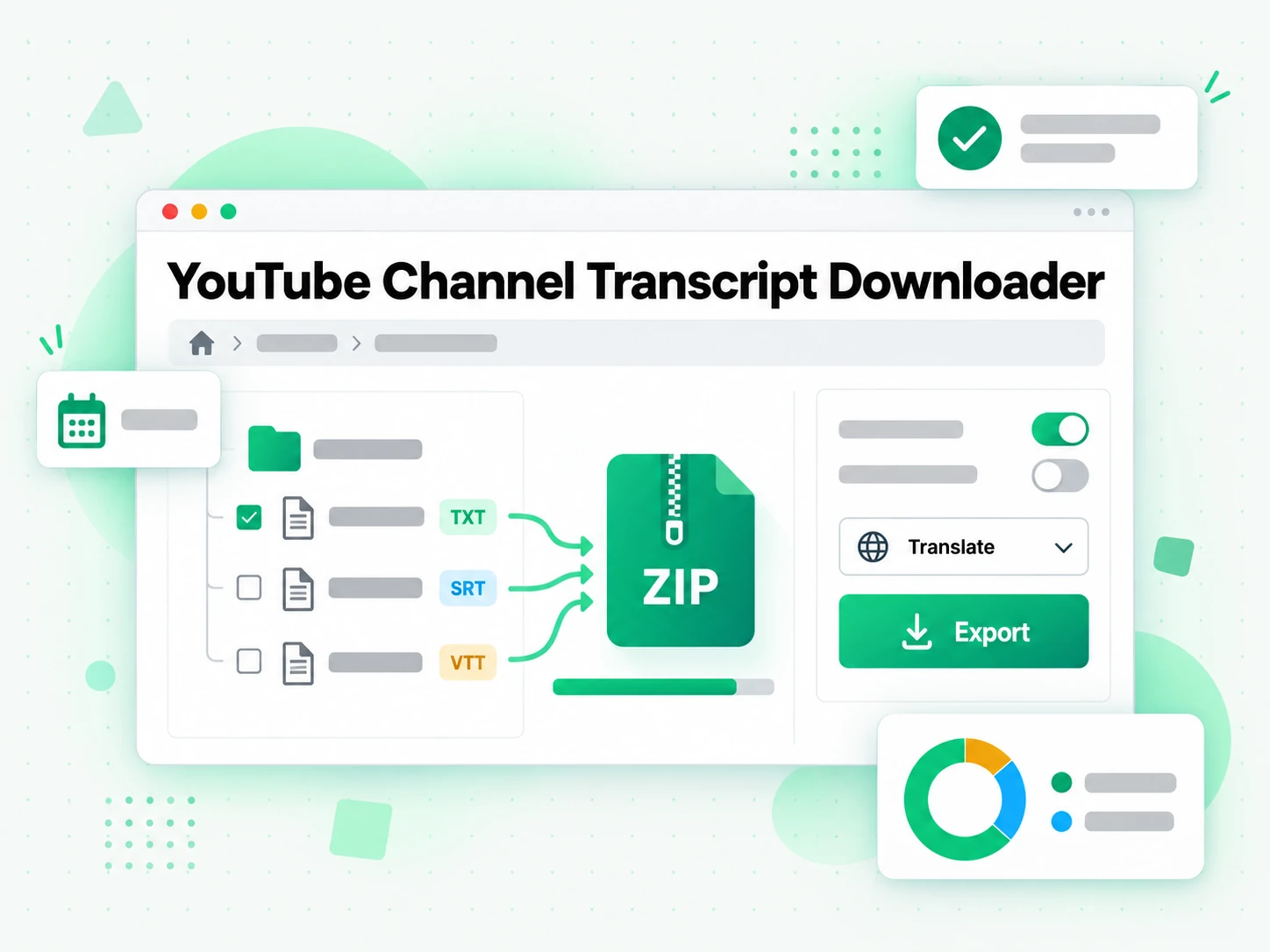 YouTube Channel Transcript Downloader: exporting a YouTube channel transcript archive as TXT, SRT, or VTT