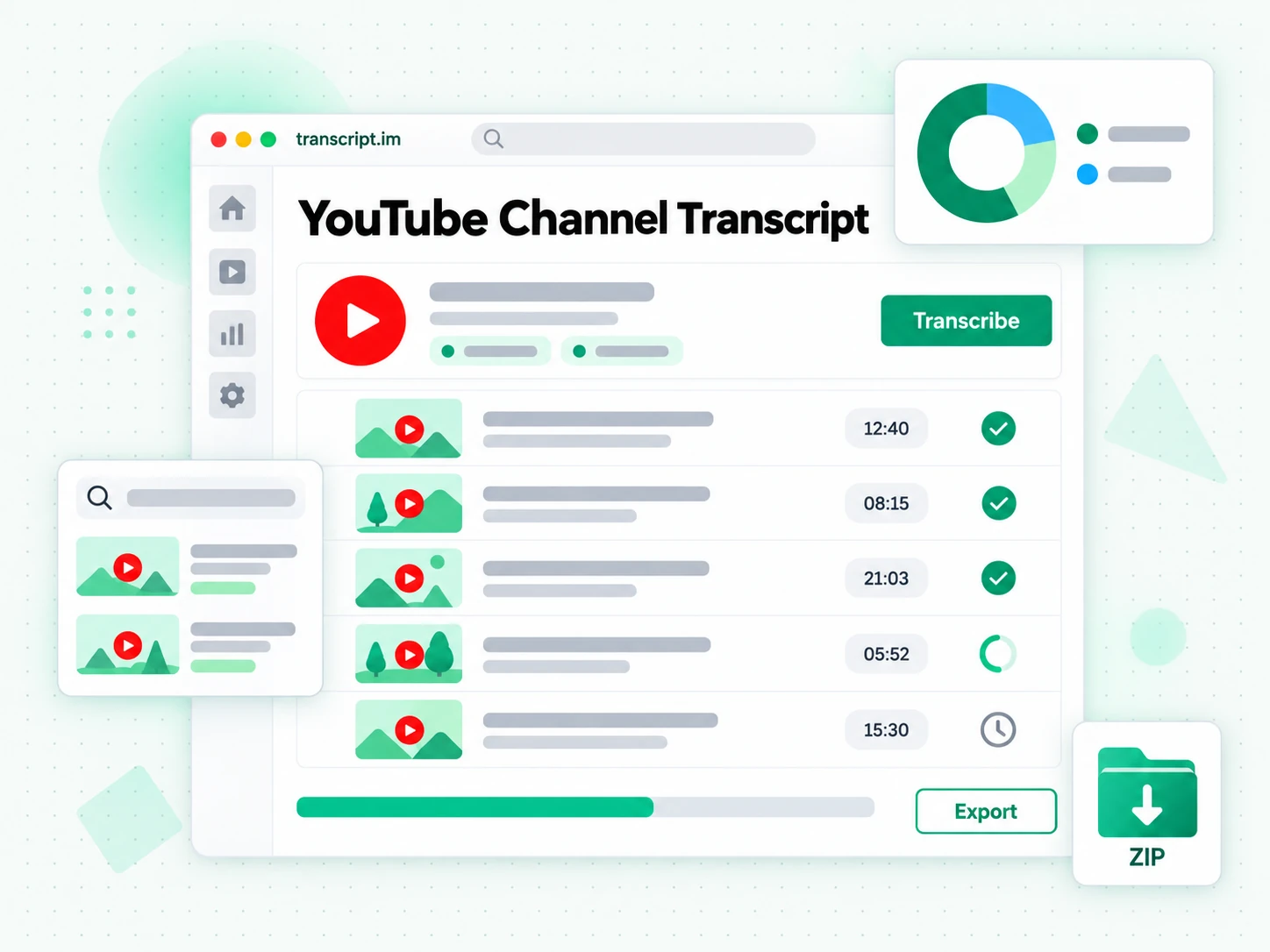 YouTube channel transcript tool processing a whole channel's videos in parallel