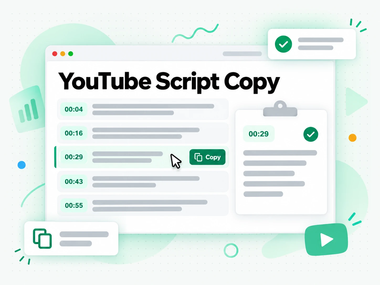 YouTube Script Copy of one spoken line with its timestamp still attached