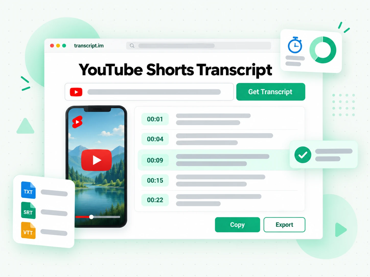 YouTube Shorts transcript: a public Short turned into timestamped lines of text