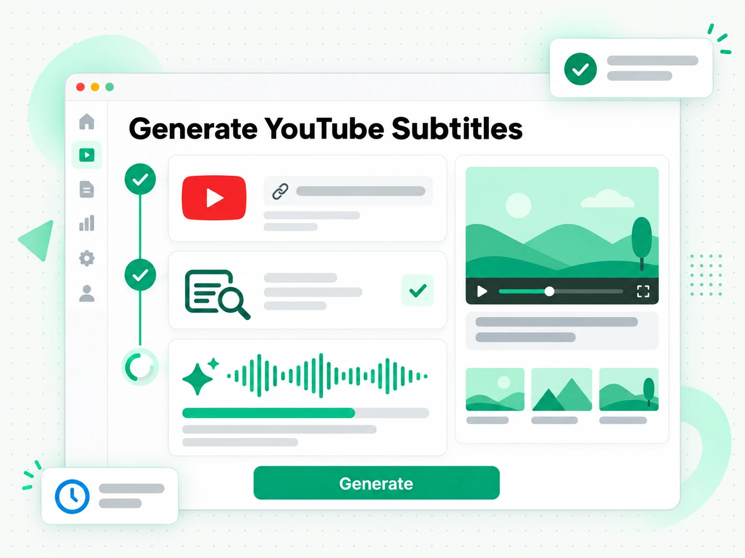 Generate YouTube Subtitles: pasting a YouTube link into the YouTube subtitle generator