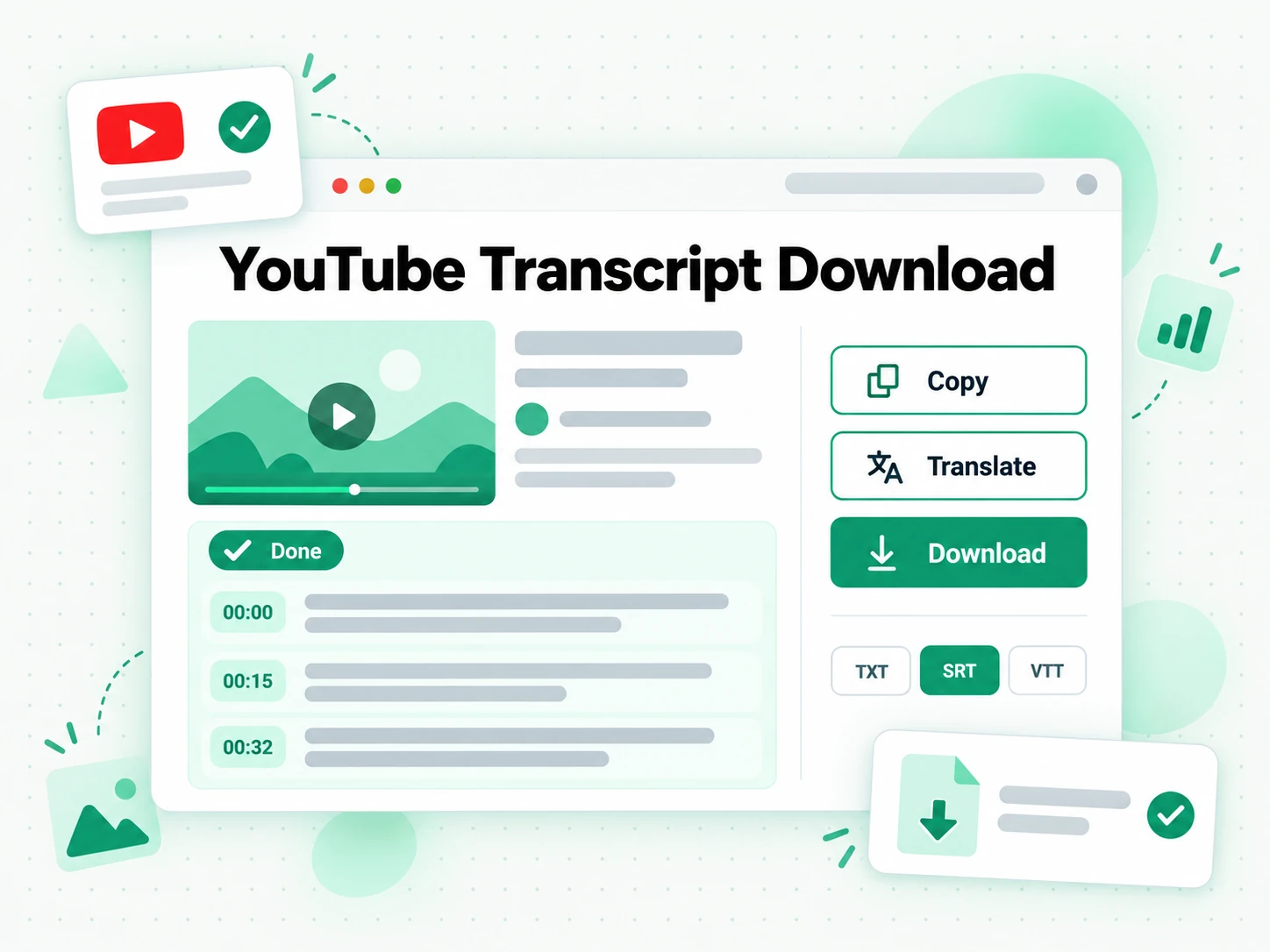 YouTube Transcript Download: copying, translating, or downloading a finished transcript