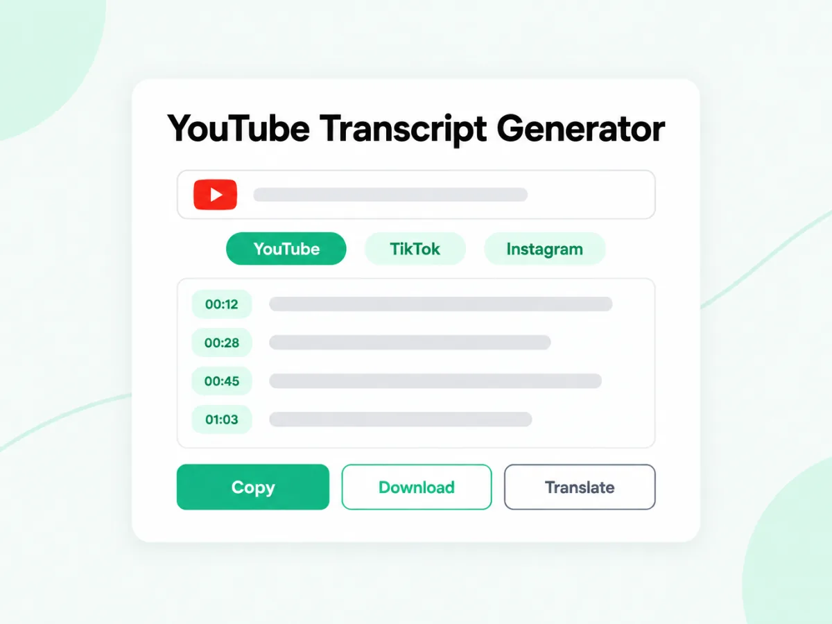 YouTube Transcript Generator turning YouTube links into timestamped text