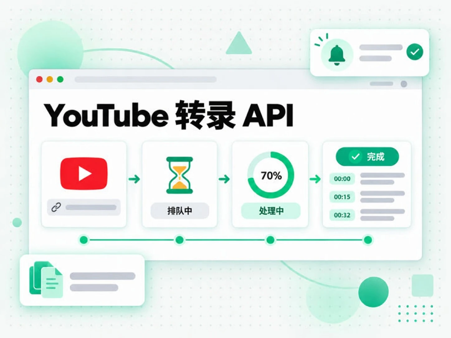 YouTube 转录 API：YouTube 链接从排队到转录完成的流程