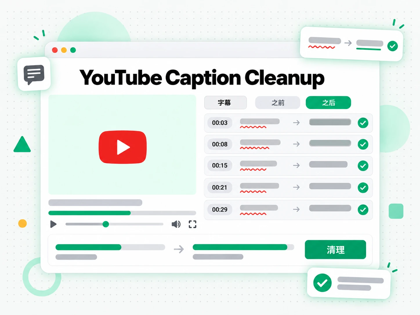 YouTube Caption Cleanup：修复 YouTube 自动字幕