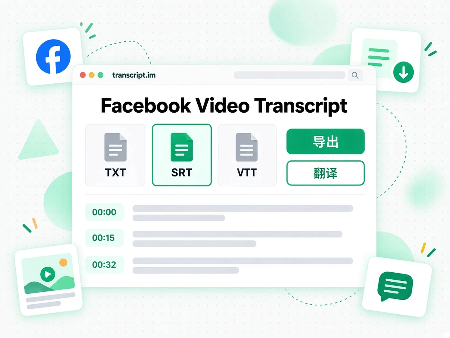 Facebook Video Transcript：导出、翻译或重复使用文本