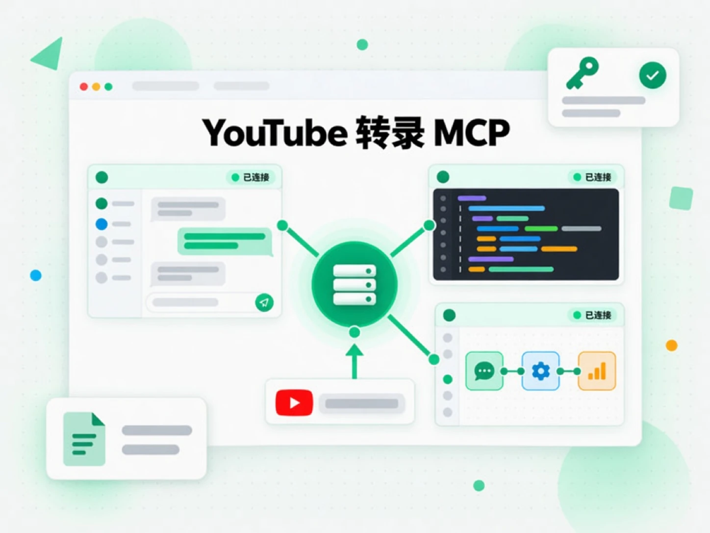 YouTube 转录 MCP：聊天、代码编辑器和代理构建器连接同一个服务器
