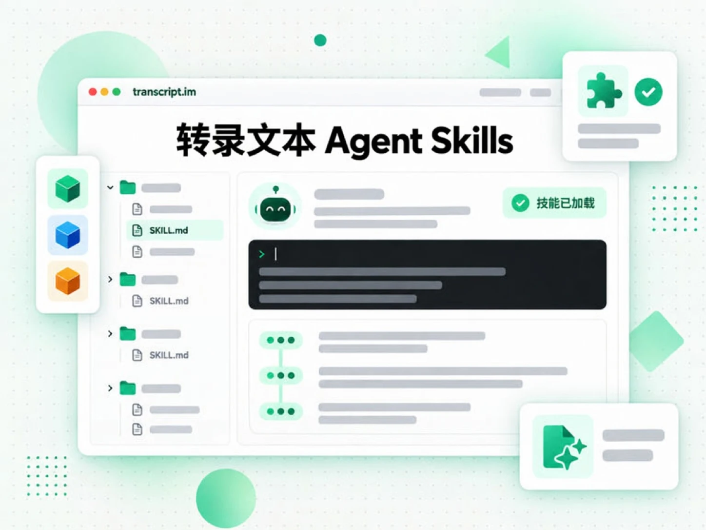 转录文本 Agent Skills：AI 智能体加载后用来获取转录文本的 SKILL.md 技能包