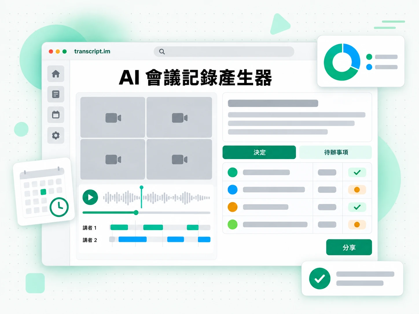 AI 會議記錄產生器把會議錄音轉成結構化記錄與待辦事項
