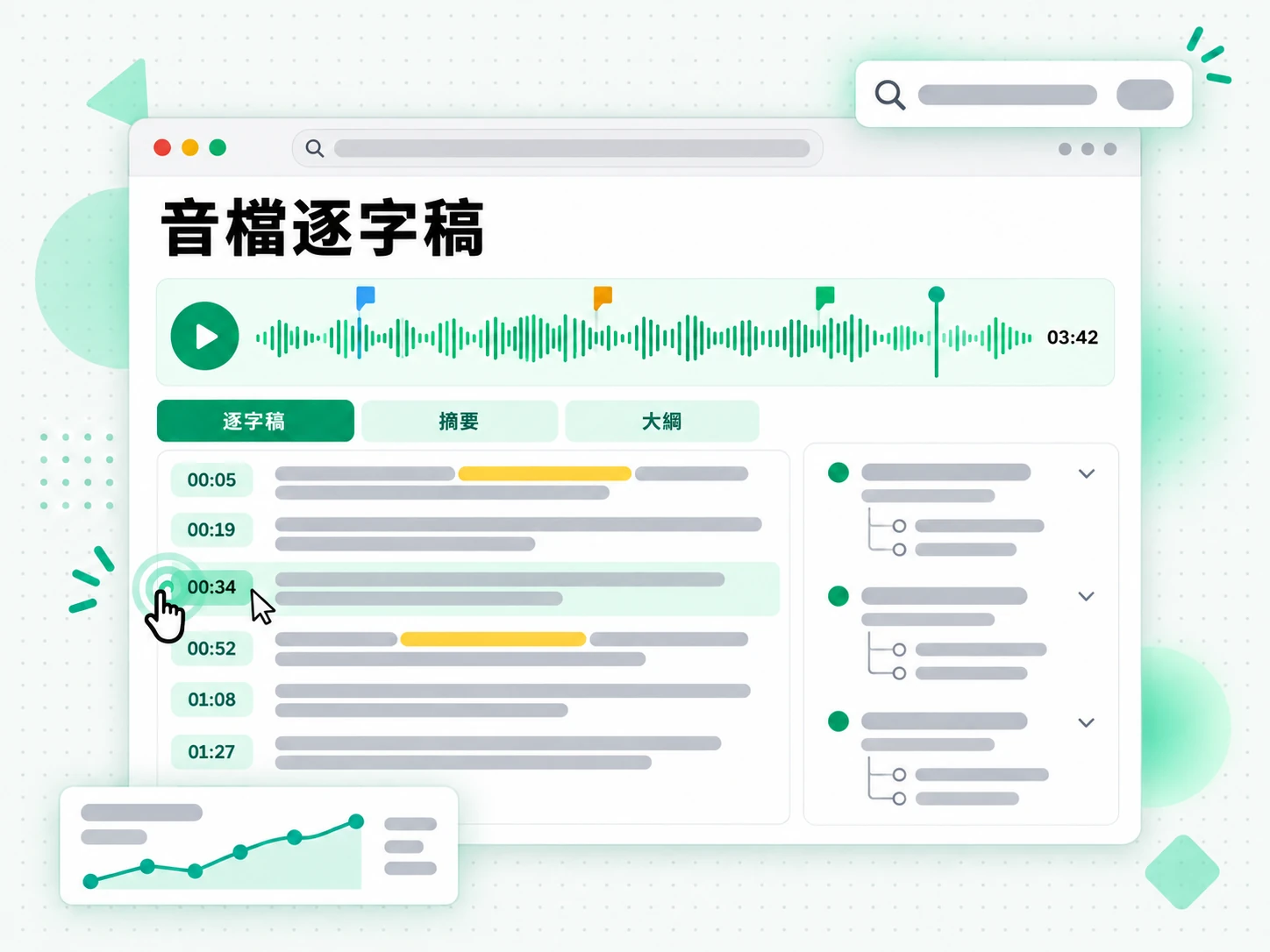 音檔逐字稿:由逐字稿生成的摘要、大綱與心智圖