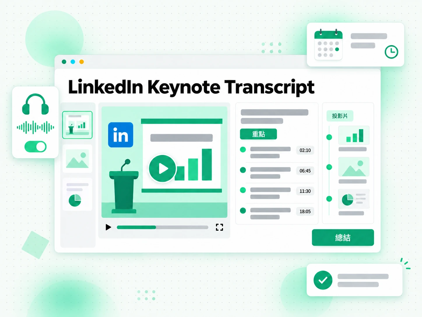 LinkedIn 主題演講轉錄:會議與會者把一段 LinkedIn 主題演講片段整理成書面紀要