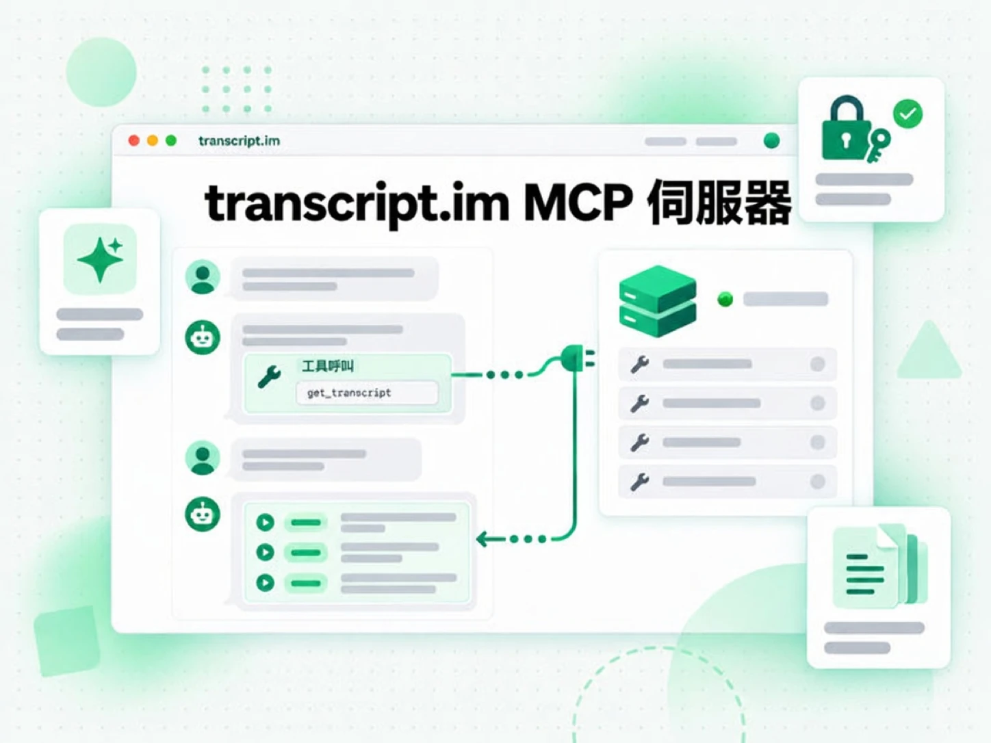 transcript.im MCP 伺服器：AI 用戶端呼叫遠端伺服器上的逐字稿工具