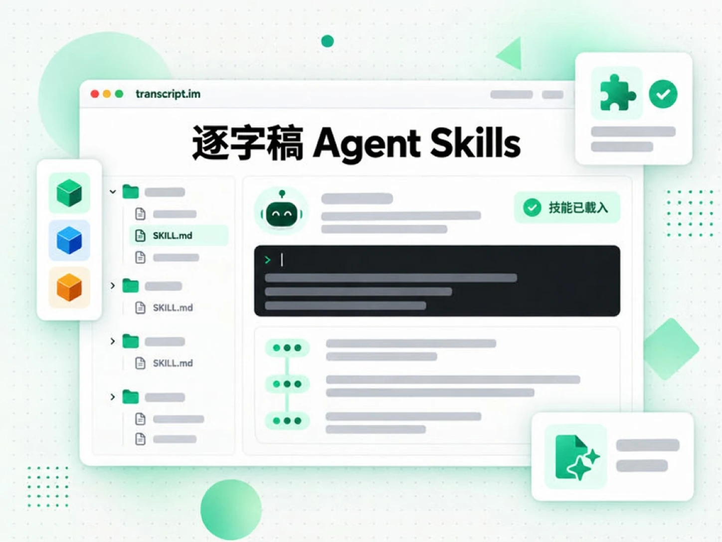 逐字稿 Agent Skills：AI 代理載入後用來取得逐字稿的 SKILL.md 技能套件