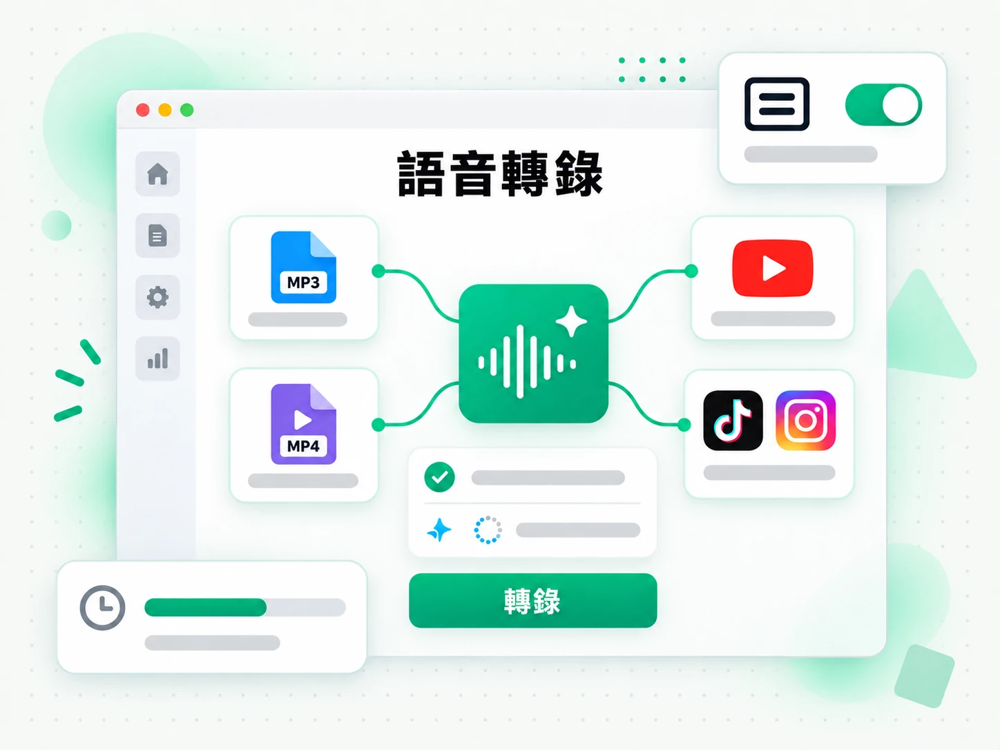 語音轉錄:上傳檔案或貼上連結到轉換工具