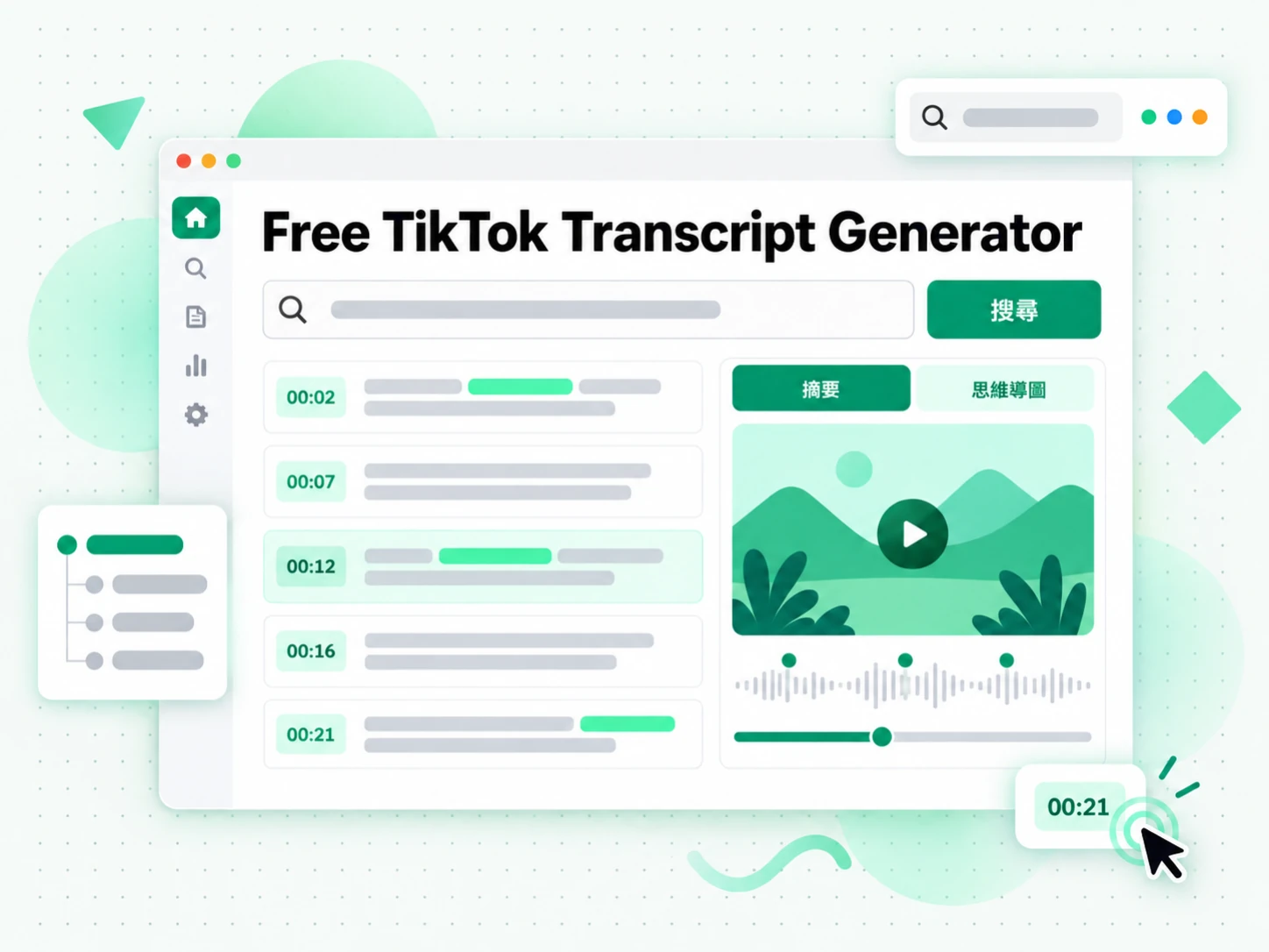 Free TikTok Transcript Generator：由逐字稿生成的摘要、大綱與心智圖