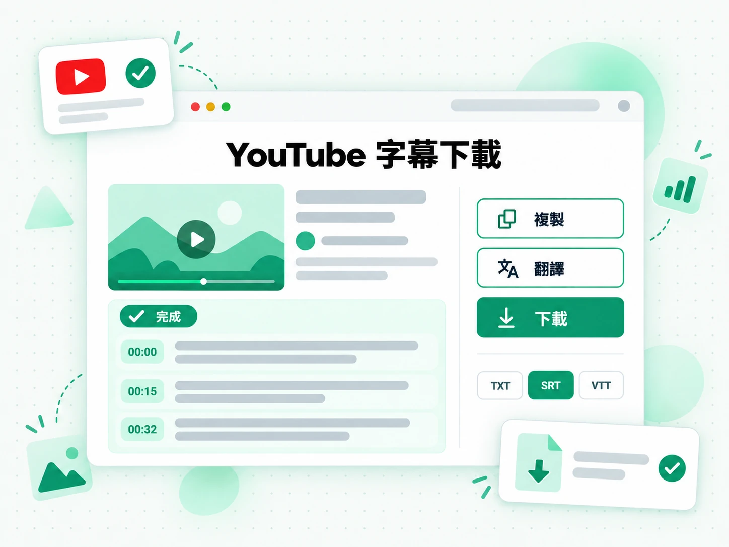 YouTube 字幕下載：複製、翻譯或下載完成的逐字稿的畫面